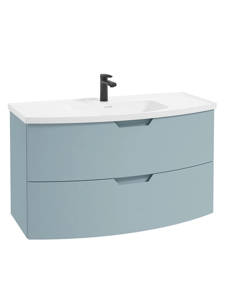 ARC 100cm 2 Drawer Wall Hung Vanity Unit Matt Morning Sky Blue - Matt Basin